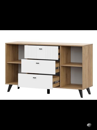 Милан Комод 3 ящика двухстворчатый Дуб Золотой/Белый матовый