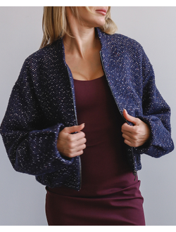 Шерстяной бомбер из твида (темно-синий)