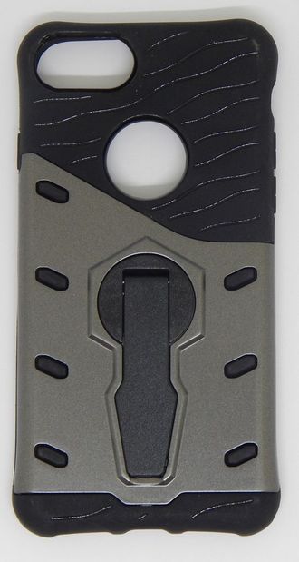 Защитная крышка iPhone 7 противоударная с вырезом под логотип, с подставкой, черная