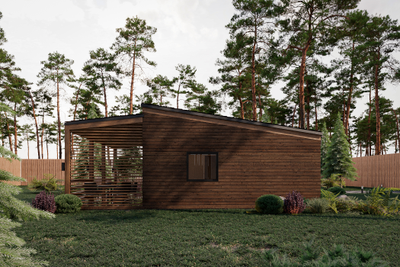 Одноэтажный каркасный дом с двумя спальнями и террасой (SK92)