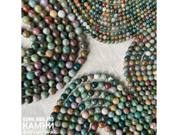 Яшмовидная порода с халцедоном "Индийский агат", шары 4-4,3/8-8,2/10-10,2/12-12,4 мм, цена за нить 37 см