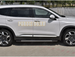 Пороги алюминиевые "Элеганс" РусСталь для Hyundai Santa Fe 2021-2024