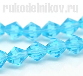 бусина стеклянная граненая "Биконус" 6 мм, цвет-голубой, 10 шт/уп
