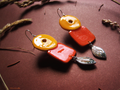 "Степное солнце", крупные этнические серьги в стиле глазурованной керамики