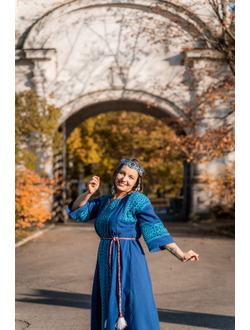 Платье "Синий рассвет" ручное ткачество