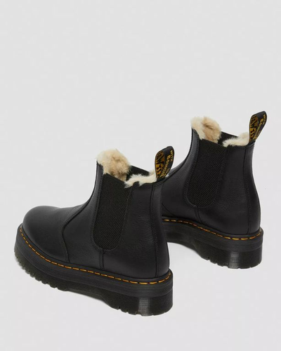 Челси Dr Martens 2976 Faux Fur Lined черные с мехом на платформе женские