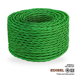 Витой ретро провод 3х2.5 зеленый шелк бухта