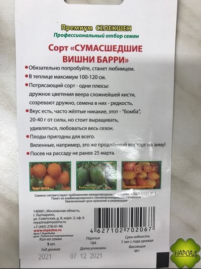 Томат "Сумасшедшие вишни Барри" (1 м, урожайный и вкусный)