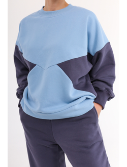 Свитшот  колорблок хлопковый велюр (небесный)