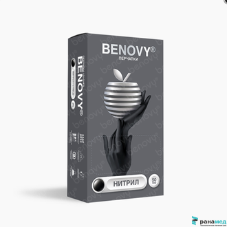 BENOVY Nitrile Chlorinated BS, перчатки нитриловые, черные, L, 50 пар в упаковке