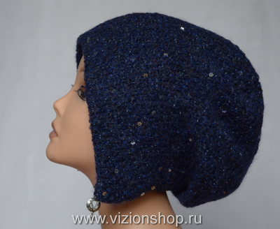Меланжевая синяя женская шапка ушанка Vizio 6444 Италия
