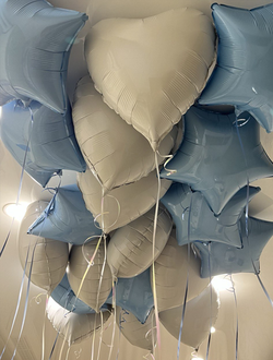 Голубые звёзды и белые сердечки 20 шт под потолок