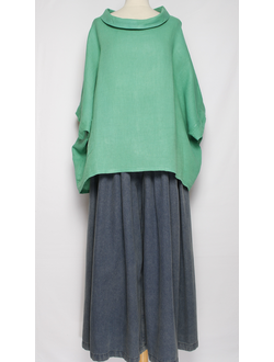 БЛУЗА ЛЁН "КИМОНО ХОМУТ" зеленая, желтая до р.56