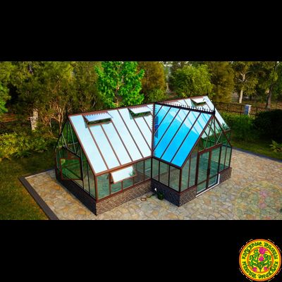 Базовая комплектация теплицы в английском стиле с холлом из стекала и алюминия ИМПЕРИАЛ размером 4000 х 10000 мм