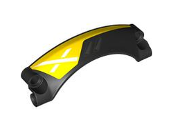 Technic, Panel Car Mudguard Arched #42 9 x 2 x 3 Rounded Top with Dark Silver Air Vents and White X on Yellow Background Pattern Model Left Side, Black (2459pb001L / 6426357)