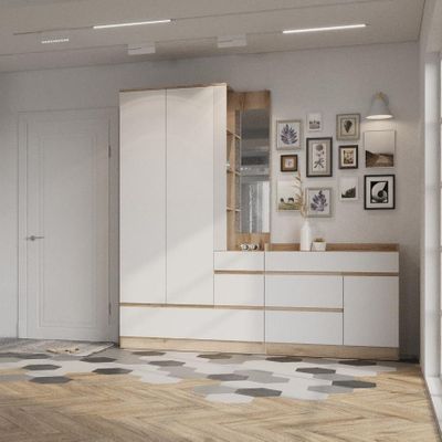 Брауни Вешалка с зеркалом Дуб Делано/Белый