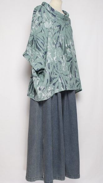 БЛУЗА ЛЁН "КИМОНО ХОМУТ АСТРА" морская волна, голубая до р.56