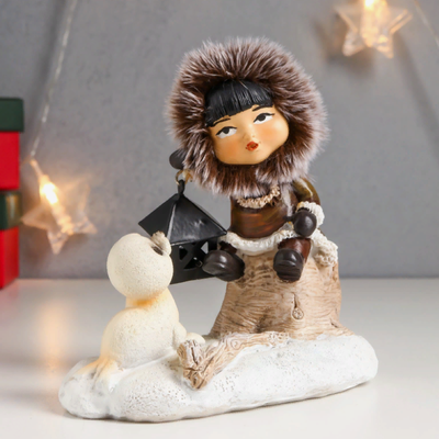 Новогодний сувенир "Малыш с фонариком и морской котик" 13х7,5х14 см