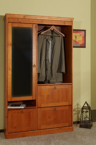 Шкаф для прихожей Дания комбинированный из массива сосны с тумбой для обуви 115 х 36 х 194