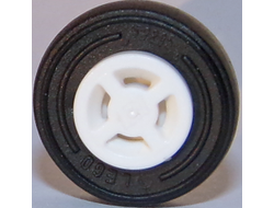 Wheel 8mm D. x 6mm with Slot with Black Tire 14mm D. x 4mm Smooth Small Single with Number Embossed on Side 34337 / 59895, White (34337c01)