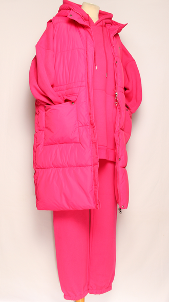 Костюм тройка: худи, брюки, жилет."Теплый с жилетом" фуксия р.50-54