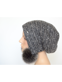 Женская шапка ушанка с помпонами Vizio Италия 6924 темно - серая