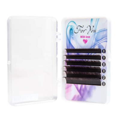 ЦВЕТНЫЕ РЕСНИЦЫ, FOR YOU WITH LOVE, DARK BROWN МИКС 8-13 (6 ЛЕНТ) В 0.10