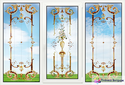 Витражная пленка, витражная пленка самоклеющаяся,пленочный витраж с классическим рисунком прозрачная