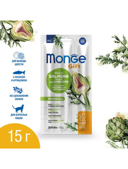 Мягкие палочки Monge Gift Hairball для кошек, лосось 15 гр