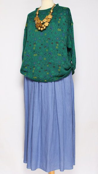 ЮБКА "ЛЁН ШИРОКАЯ" зелёная, джинс р.46-54