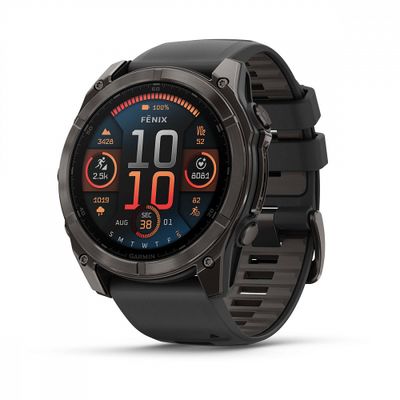 Умные часы Garmin Fenix 8 - 51 мм, AMOLED Sapphire, Titanium, угольно-серый DLC, пепельно-черный силиконовый ремешок (010-02905-21)