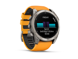 Умные часы Garmin Fenix 8 - 51 мм, AMOLED Sapphire, Titanium, светло-серый, оранжевый силиконовый ремешок (010-02905-11)