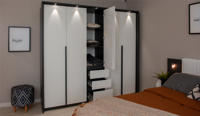 Шкаф Мишель пятидверный с порталом шкафа, антрацит, белый жемчуг