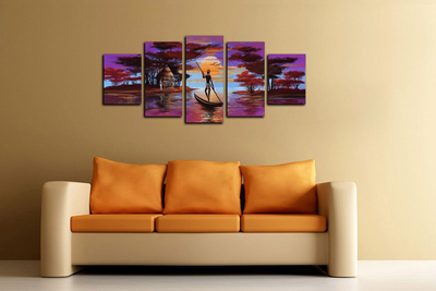 Модульная картина "Человек на лодке"