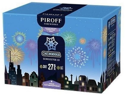 Батарея салютов СНЕЖИНКА (0,8"; 1" / 27 залпов + фонтан)