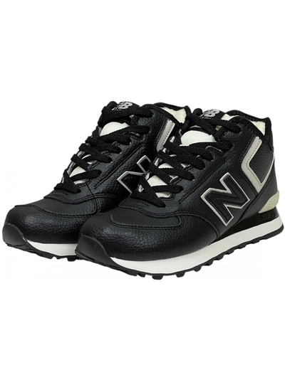 New Balance 574 Mid Black White Leather с мехом женские