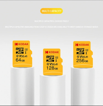 Карта памяти Kodak Micro SD, класс 10, UHS-1 U3 V30 A1 на 256 ГБ, чтение 100 МБ/с, запись данных 30 МБ/с, + переходник SD