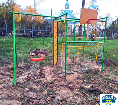 Детский уличный металлический комплекс 7 зеленый-желтый + гнездо 60 см
