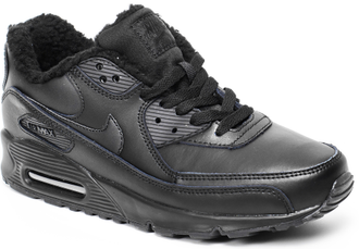 Nike Air Max 90 Running черные кожаные с мехом