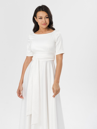 белое длинное платье V-образный вырез