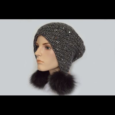 Серая женская шапка ушанка с помпонами Vizio 6444 Италия