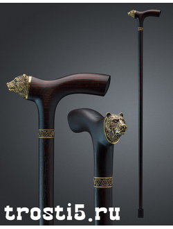 золотистая голова медведя на классической коричневой трости