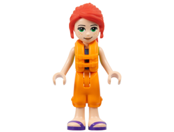 Friends Mia - Lime Jacket Vest with Pockets, Orange Trousers Cropped, Dark Purple Sandals, Orange Life Jacket, n/a (frnd512)