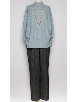 Джемпер свободный "Разрезы по бокам" морская волна р.46-54