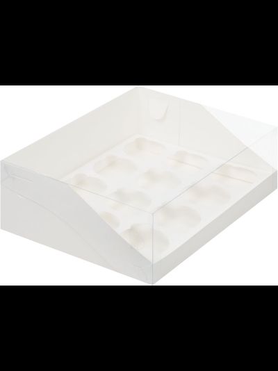 Коробка для 12 капкейков с пластик. кр. (белая), 310*235*100мм