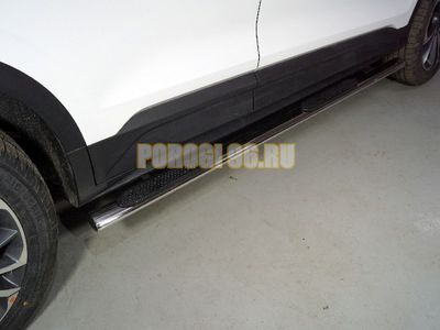 Пороги овальные с накладкой 75х42 мм ТСС для Geely Coolray 2020-2024