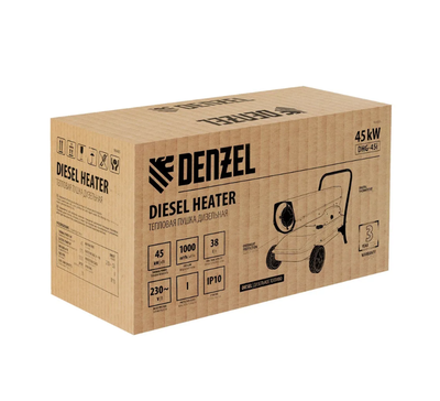 Дизельная тепловая пушка Denzel DHG-45i, 45 кВт, 1000 м3/ч, прямой нагрев, электронный термостат