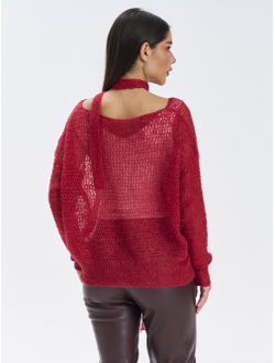 Кофта прозрачная вязаная оверсайз с шарфом