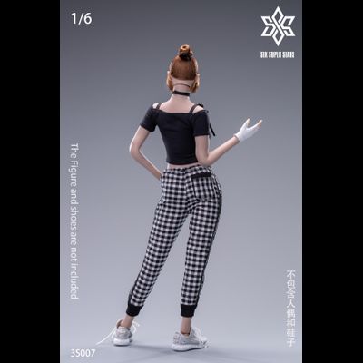 Женский свободный костюм - 1/6 Female T-shirt Plaid Casual Pants (3S007) - 3STOYS