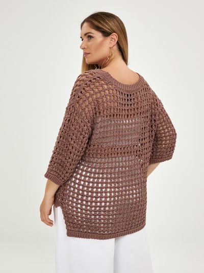 Джемпер-сетка вязанный с рукавом 3/4, цвет- мокко, терракот